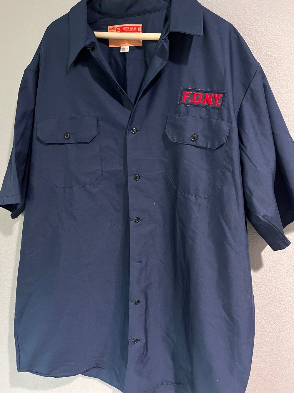 Vintage Men's Navy Work Shirt with FDNY Patch New York Fire Department